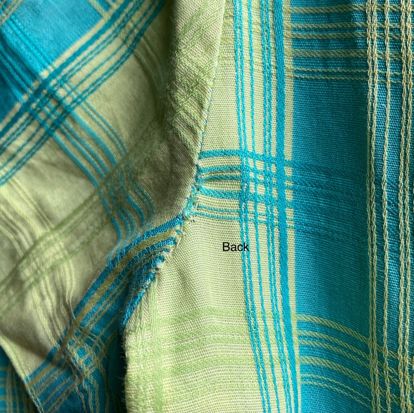 50s cotton blue and green checked summer dress . Approx  UK  8-10