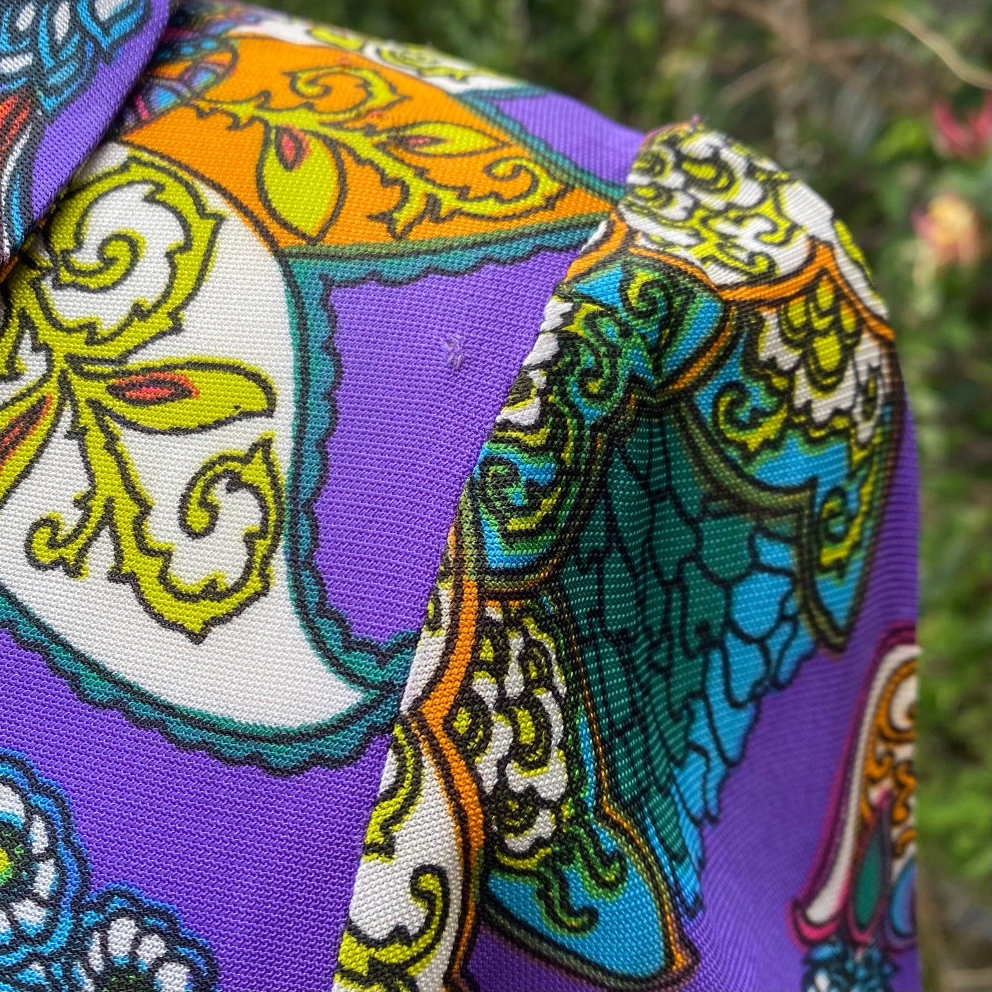 60s /70s purple paisley, long sleeved maxi dress . Approx UK size 10-12