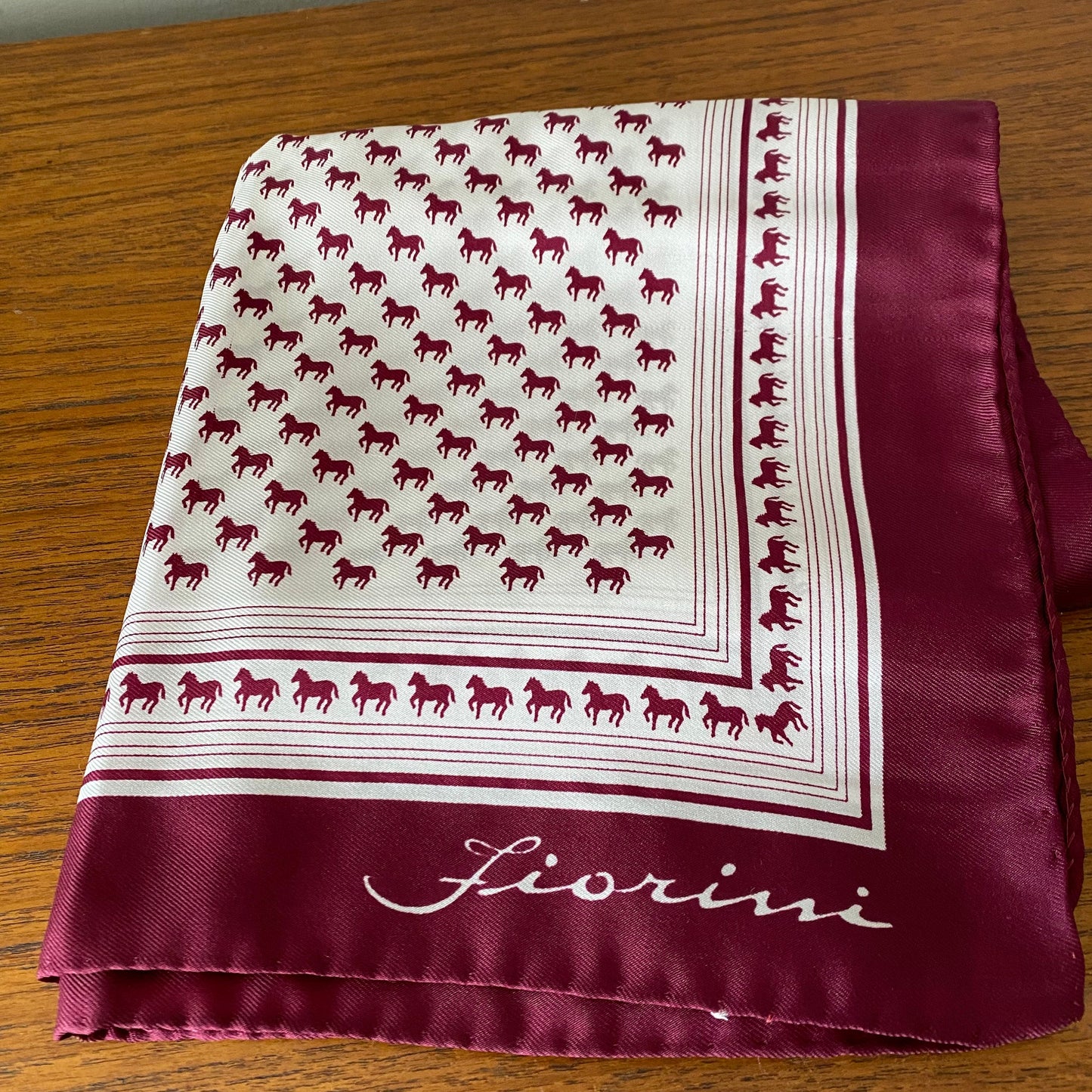 Large square vintage scarf. White and purple horse print , Fiorini scarf. Great gift idea