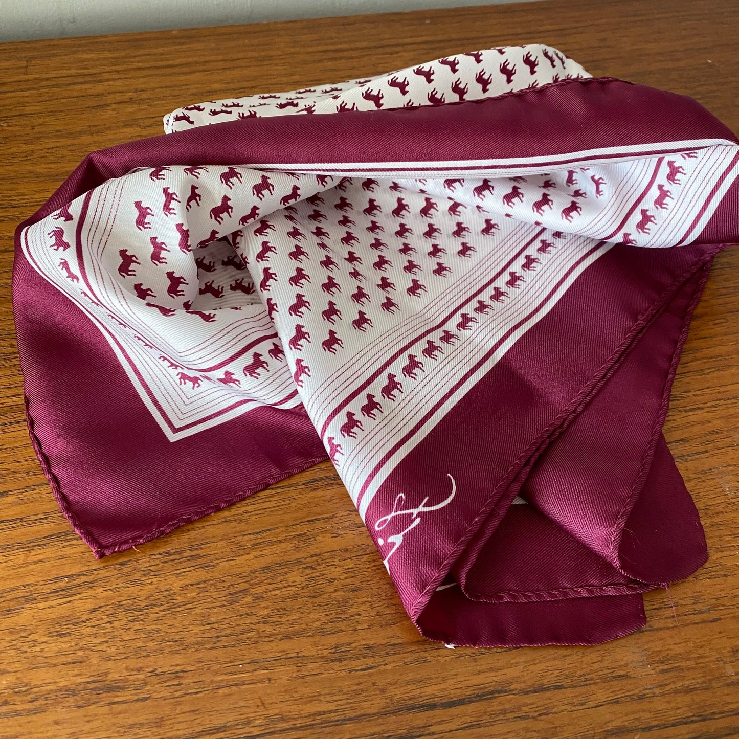 Large square vintage scarf. White and purple horse print , Fiorini scarf. Great gift idea