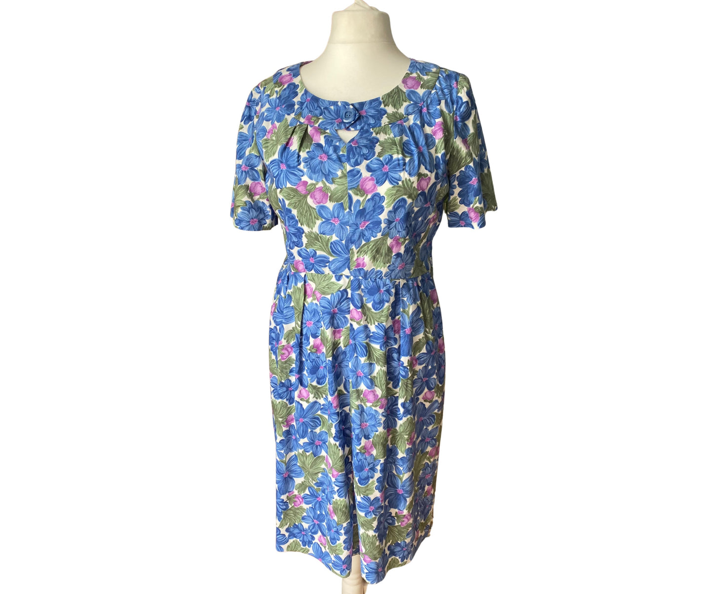Vintage cotton 50s style blue and purple floral dress. . Approx UK 14-16