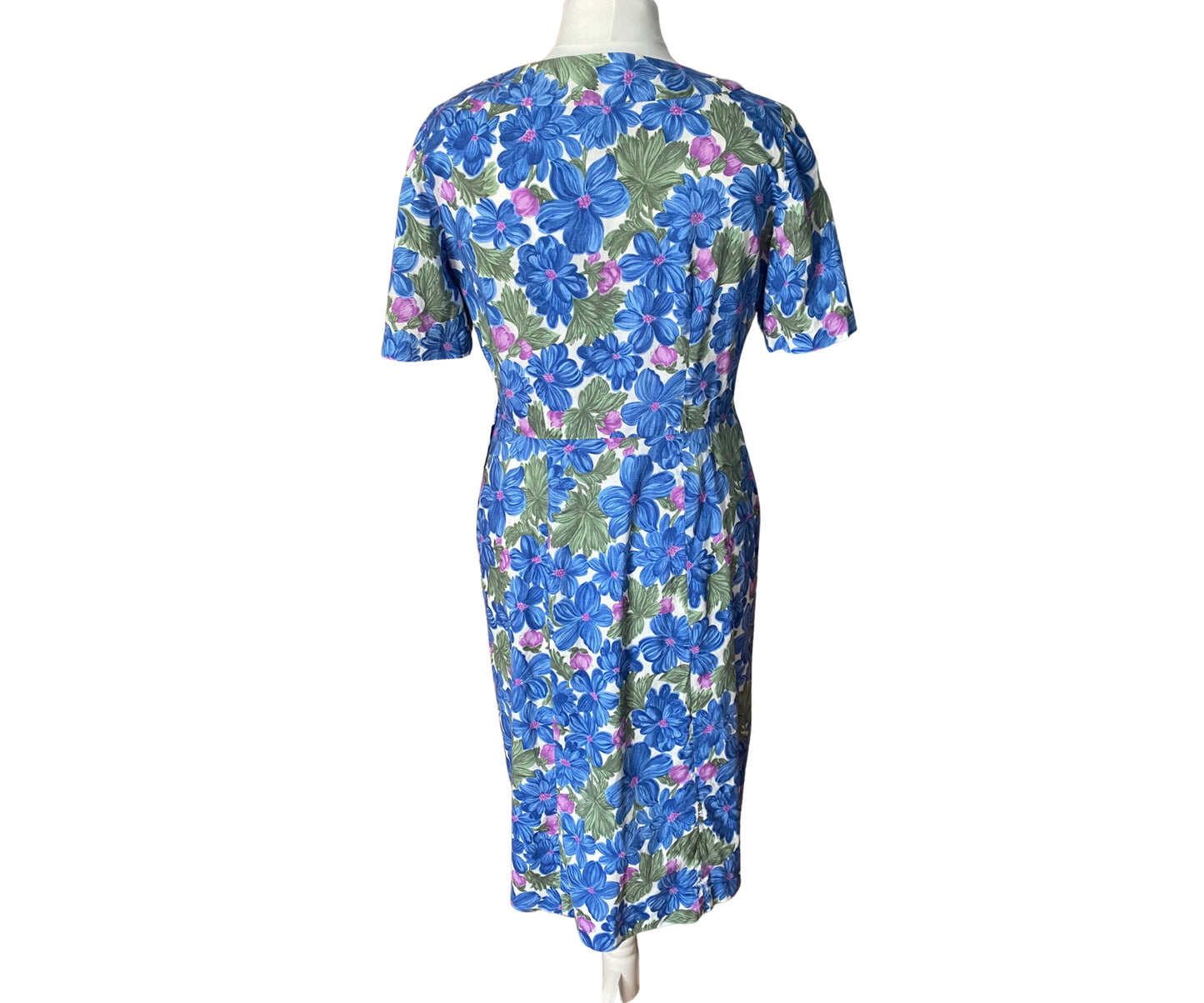 Vintage cotton 50s style blue and purple floral dress. . Approx UK 14-16