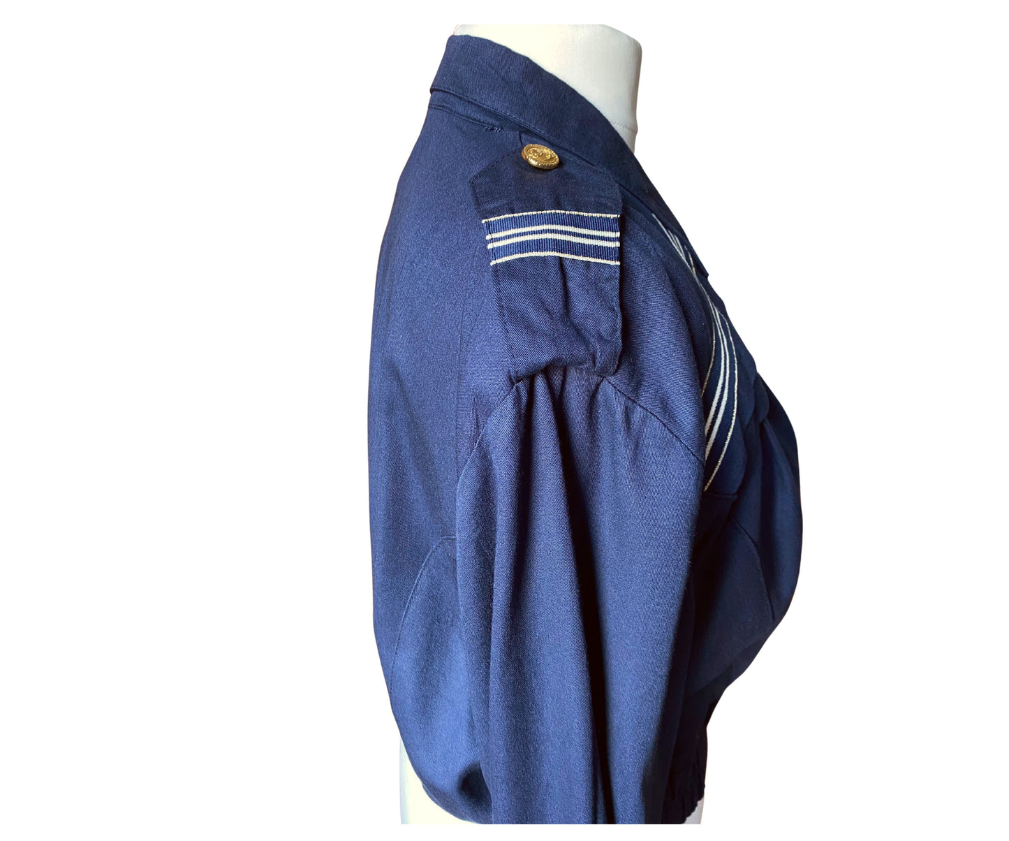 80s blue sailor style jacket with military style detailing. Approx UK size 16-18
