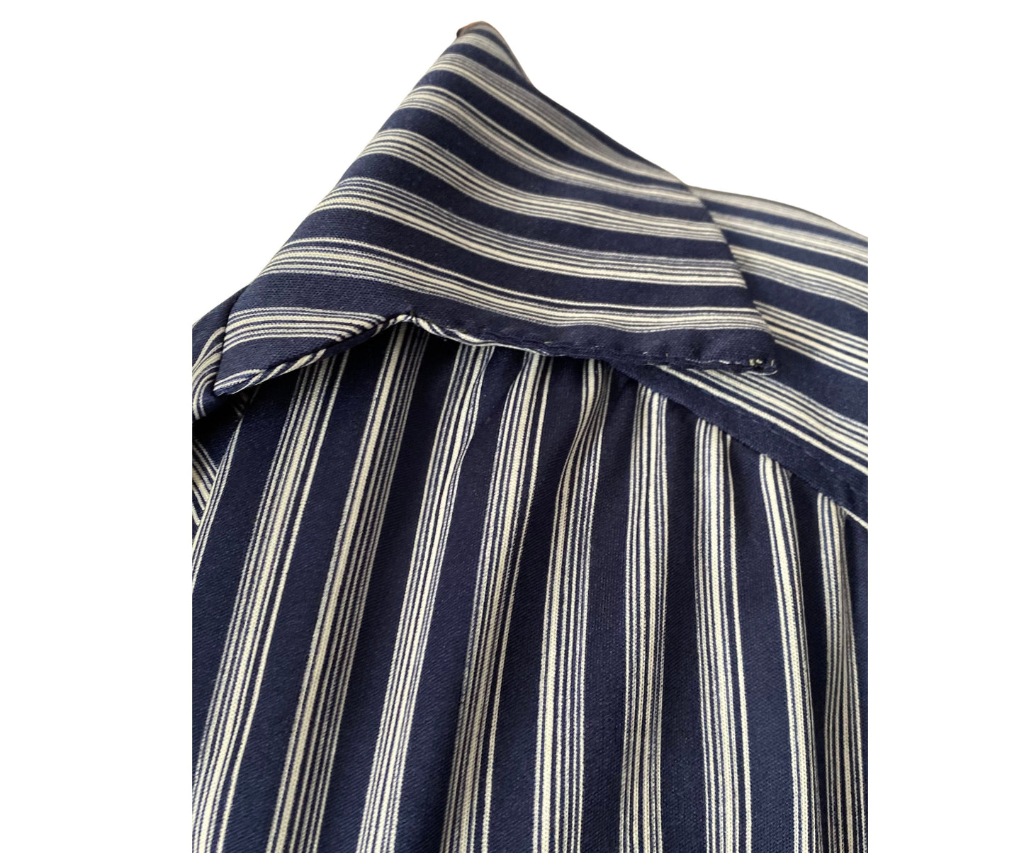 70s blue and white striped midi dress. Approx U.K size 18-20