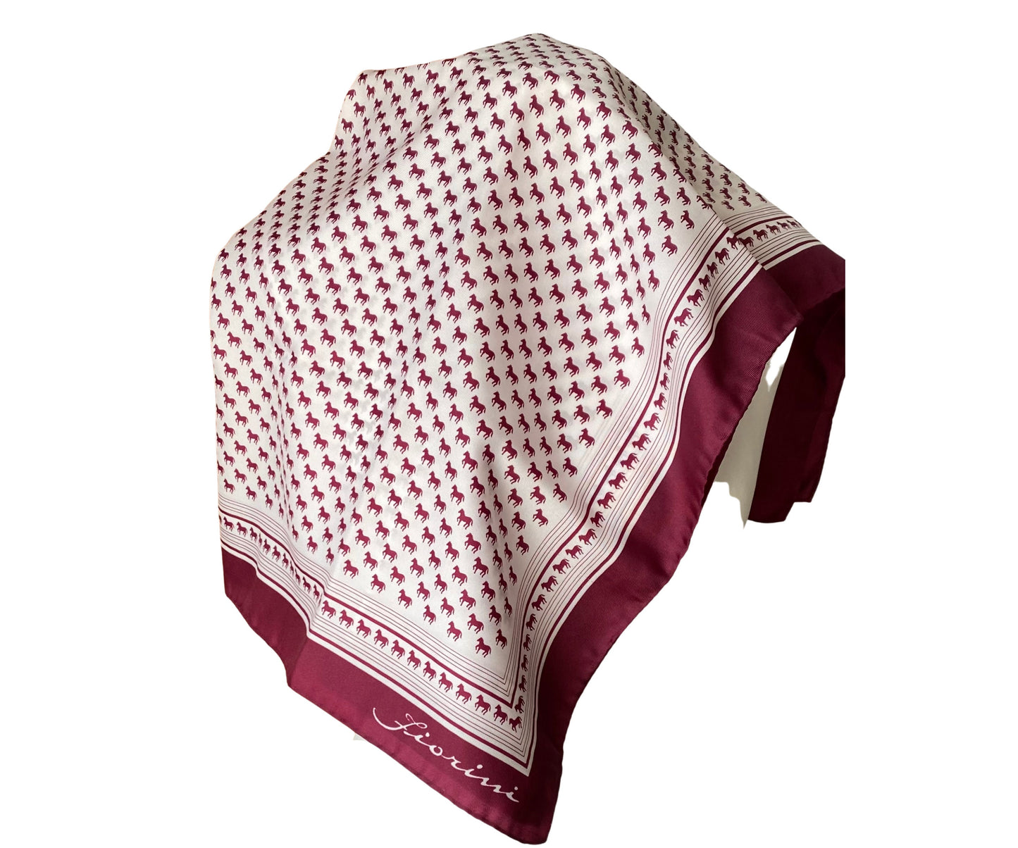Large square vintage scarf. White and purple horse print ,  Fiorini scarf. Great gift idea