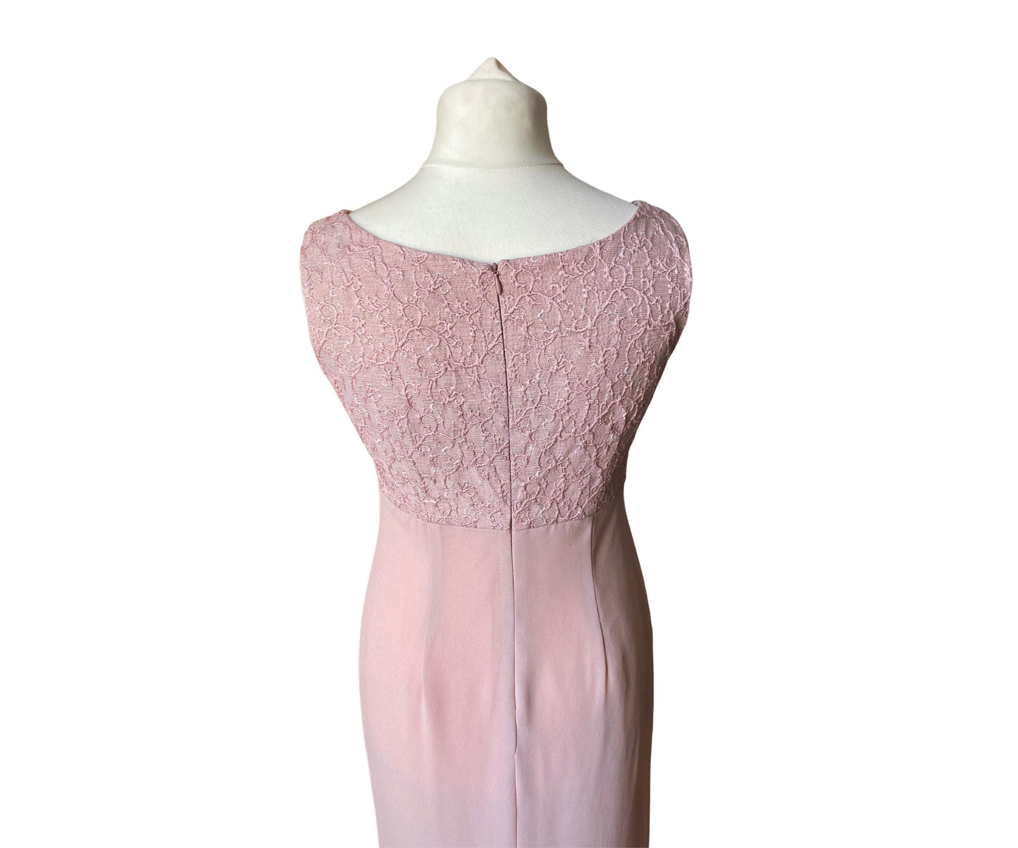 90s pink maxi sleeveless shift dress with brocade bodice. . Approx U.K. size 10-12