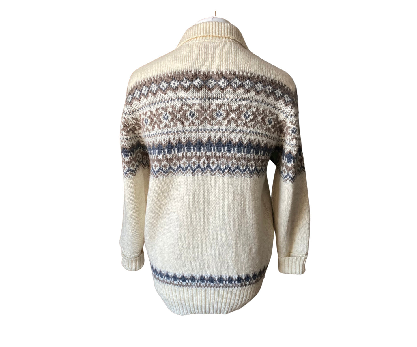 70s style cream and brown zip up collared cardigan. Approx UK size m to L(m) 16-18 (f)