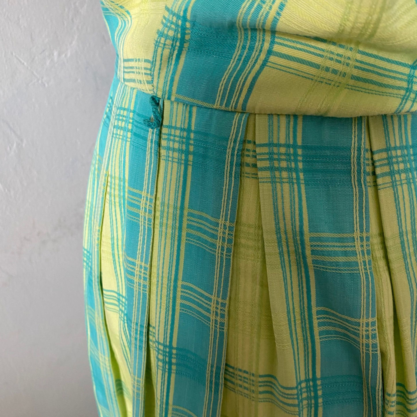 50s cotton blue and green checked summer dress . Approx  UK  8-10