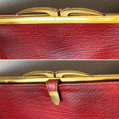 Vintage dark red leather purse with a kiss lock closure