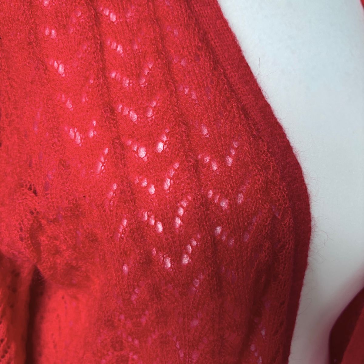 Vintage Red Pointelle Design Lightweight Cardigan /Summer Cover Up. Approx UK size 10-14