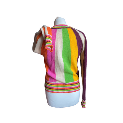 Vintage Italian Wool Multi Coloured Stripe V Neck Jumper.Approx UK size 8-10