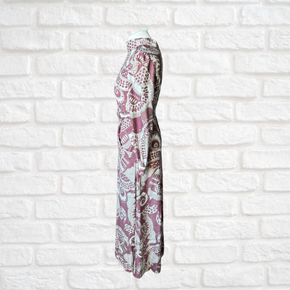 Vintage 70s Long-Sleeved Abstract Print Maxi Dress with Matching Belt . Approx UK size 8-10