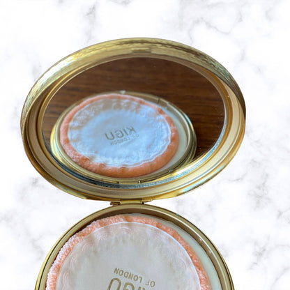 60s Gold Tone Boxed and Unused KIGU Powder Compact with Sifter, Pouch & Puff