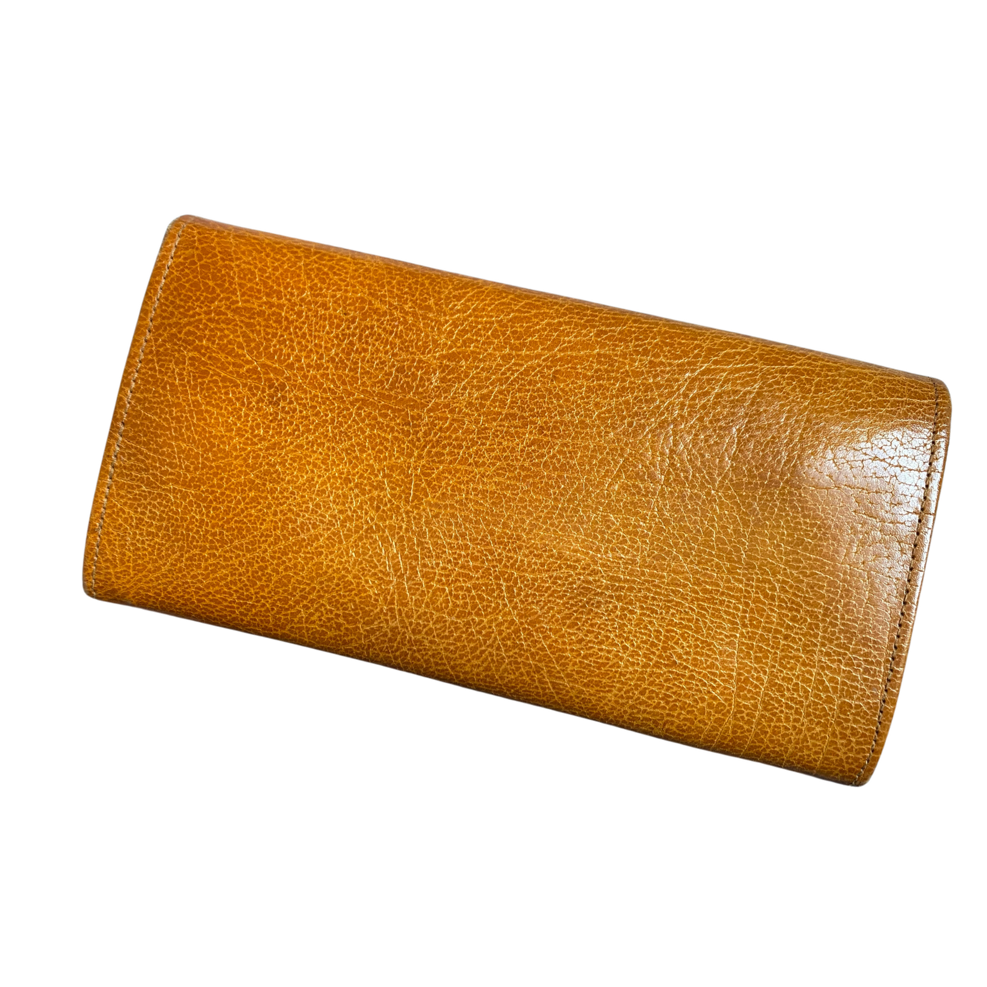 Textured light brown leather wallet fold over wallet with hidden coin purse  Rear view