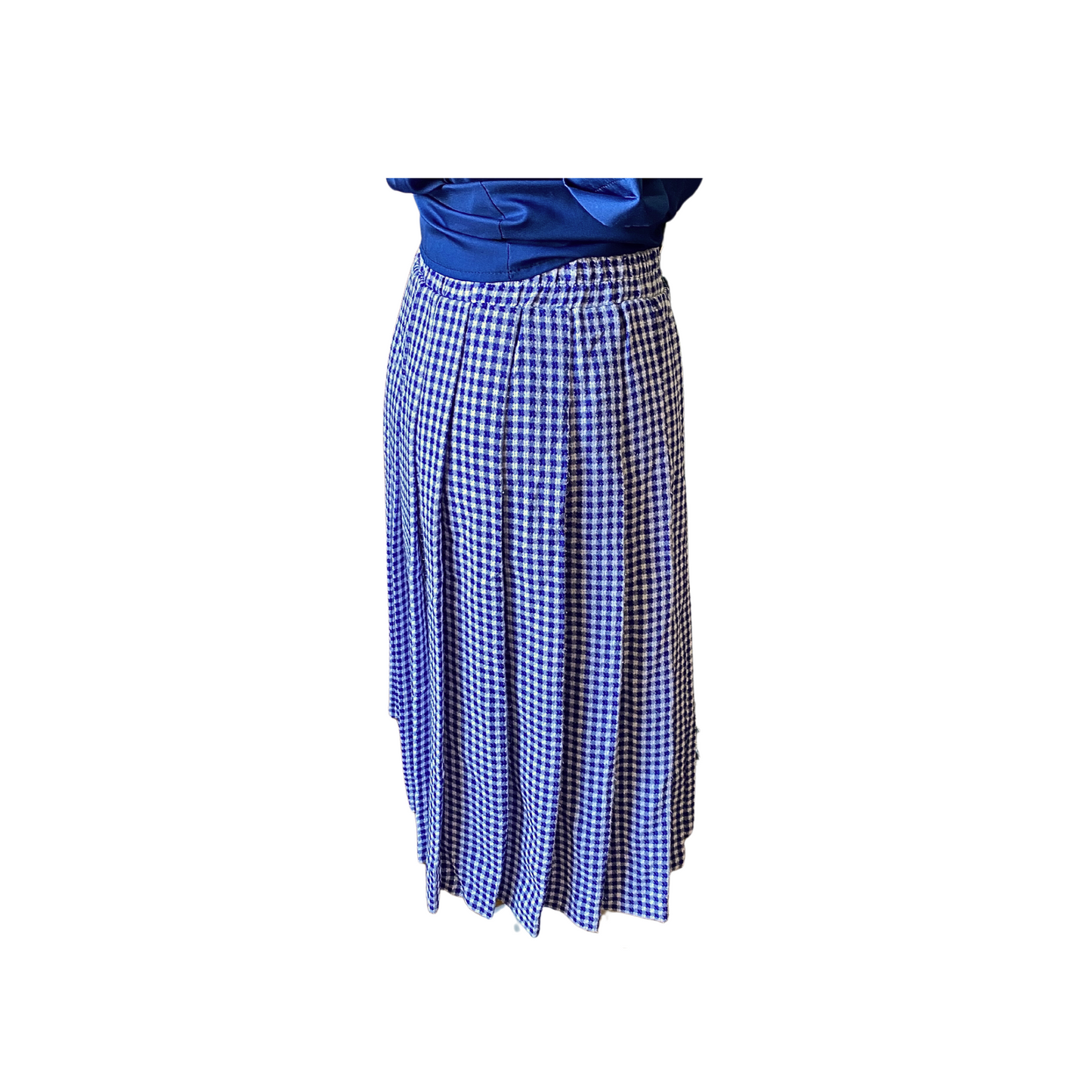 Elasticated waist midi skirt in blue and white gingham - timeless fashion