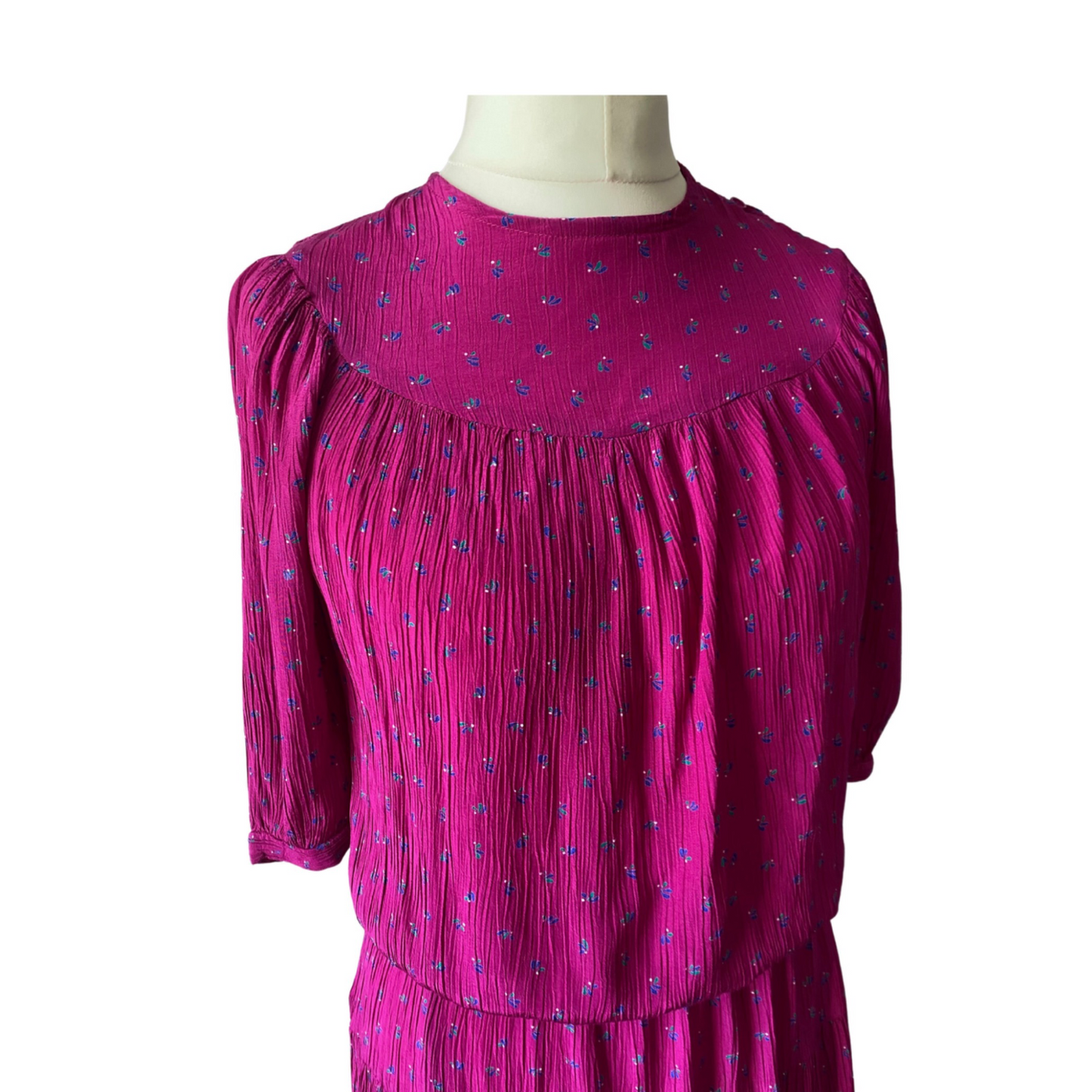 80s pink  floral print print vintage midi dress .Approx UK size 10-12