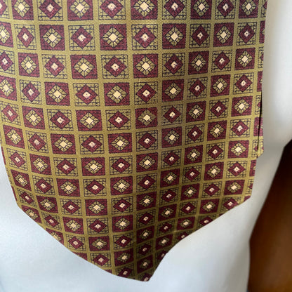 Mod style green, red and cream tile print vintage cravat by British brand Sammy