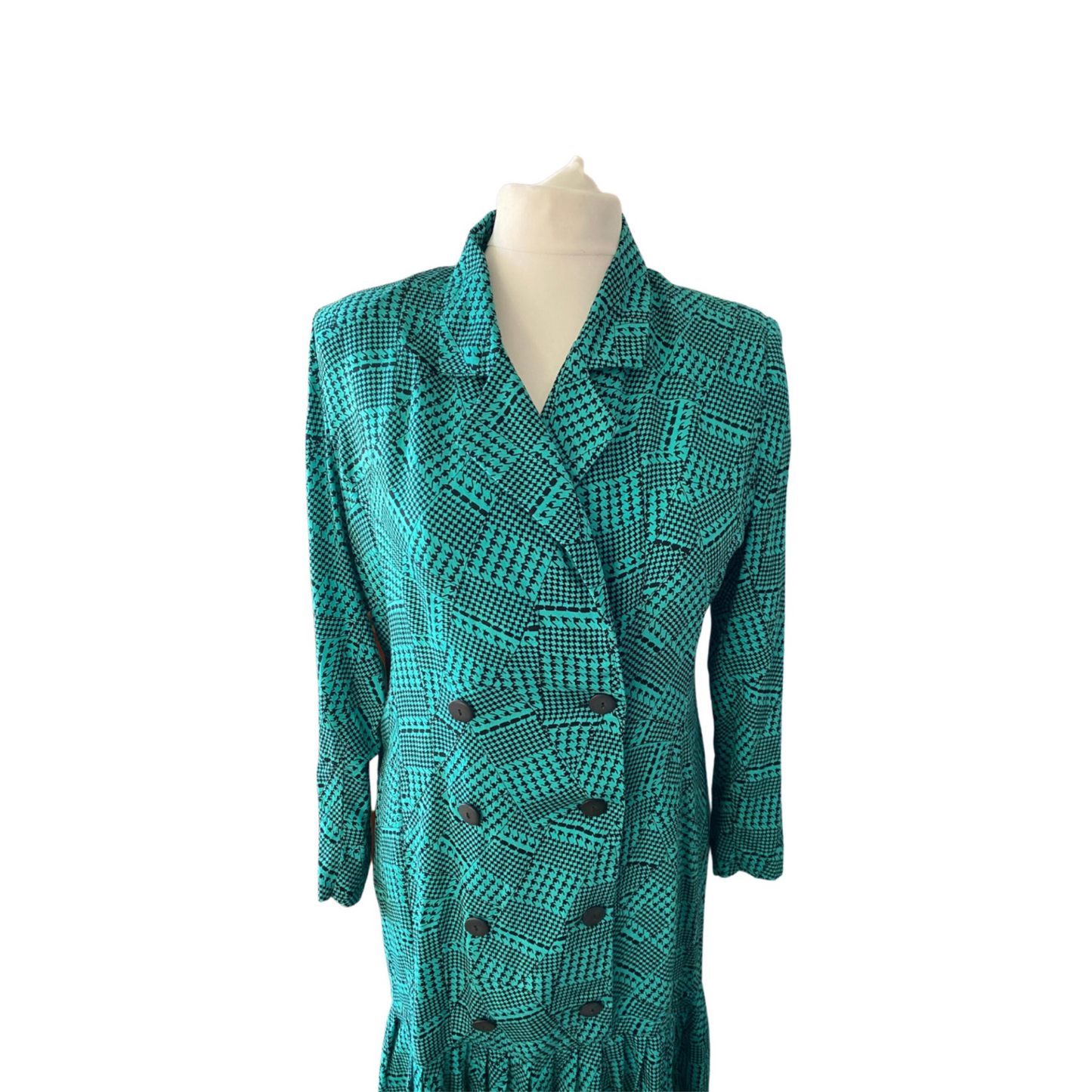 80 green and black dogtooth print suit dress. . Approx U.K. size 16