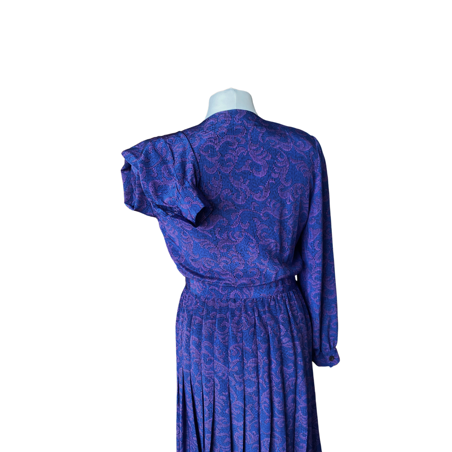 Vintage Liz Claiborne Blue and Purple Abstract Print 80s Midi Dress.Approx UK size 14