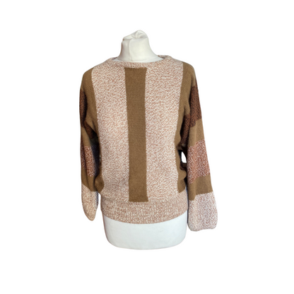 80s camel, white and brown fluffy knit jumper Approx  Uk size 10-12