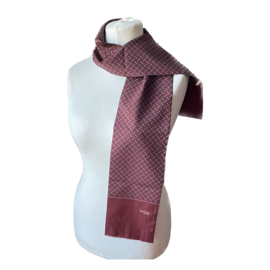 Long burgundy equestrian print scarf - Versatile accessory for any outfit.