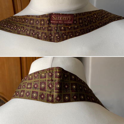 Mod style green, red and cream tile print vintage cravat by British brand Sammy
