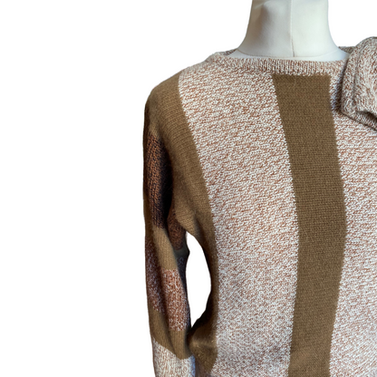 80s camel, white and brown fluffy knit jumper Approx  Uk size 10-12