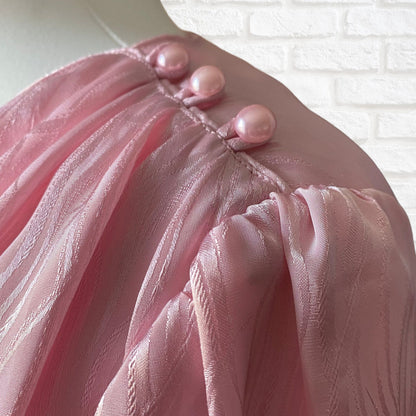 80s Silky Pink Round Neck Long Sleeved Vintage Blouse . Approx UK size 14-16