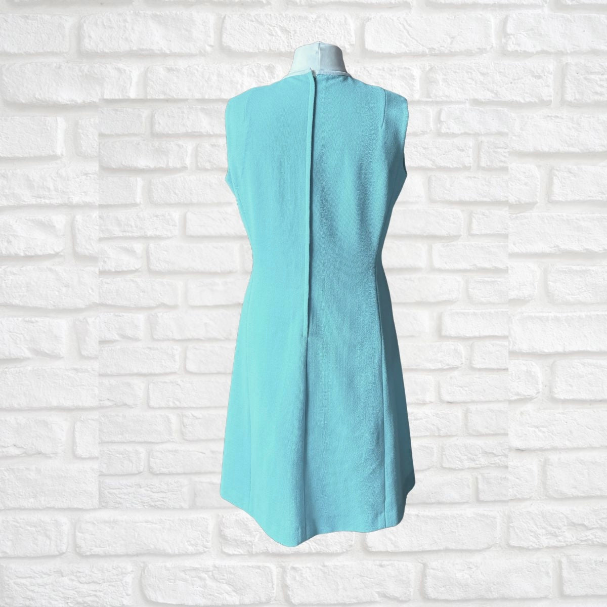60s Aqua Blue & White Mod Style Sleeveless Vintage Scooter Dress. Approx UK Size 16-18