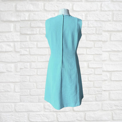 60s Aqua Blue & White Mod Style Sleeveless Vintage Scooter Dress. Approx UK Size 16-18