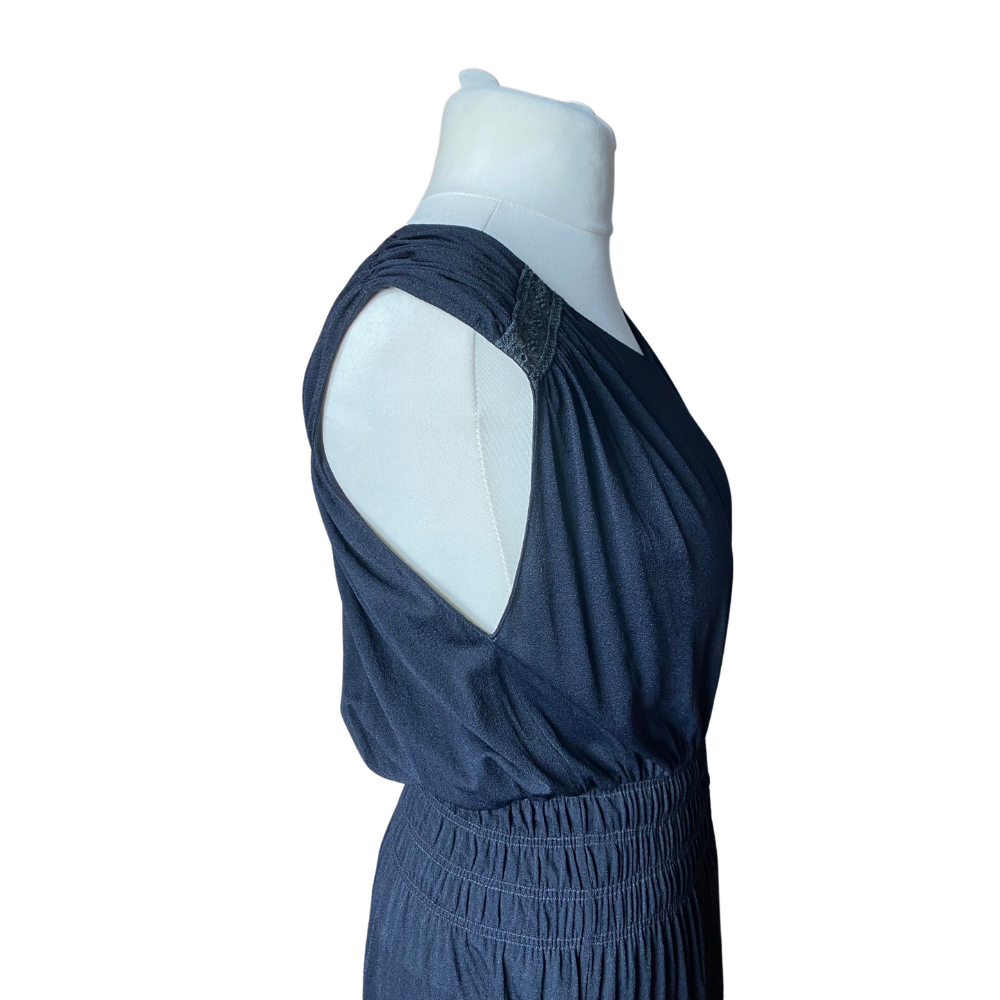 70s black Grecian style, sleeveless  maxi dress . Approx U. K  size 12