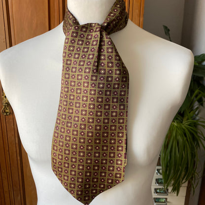 Mod style green, red and cream tile print vintage cravat by British brand Sammy