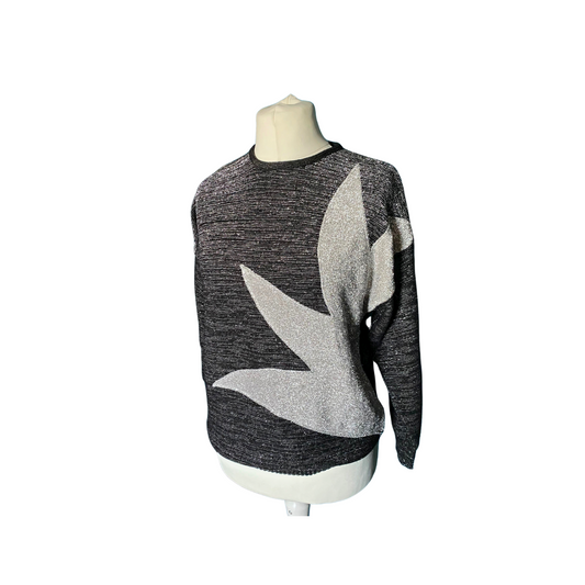 80s black and silver star graphic print sweater. Approx UK size 14-18.