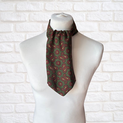 60s Mod Style Green,Red, Black and Yellow Paisley Print Vintage Tootal Cravat