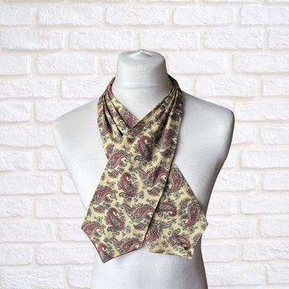 60s Mod Style Red and Yellow, Black and Red Paisley Print Vintage Tootal Cravat