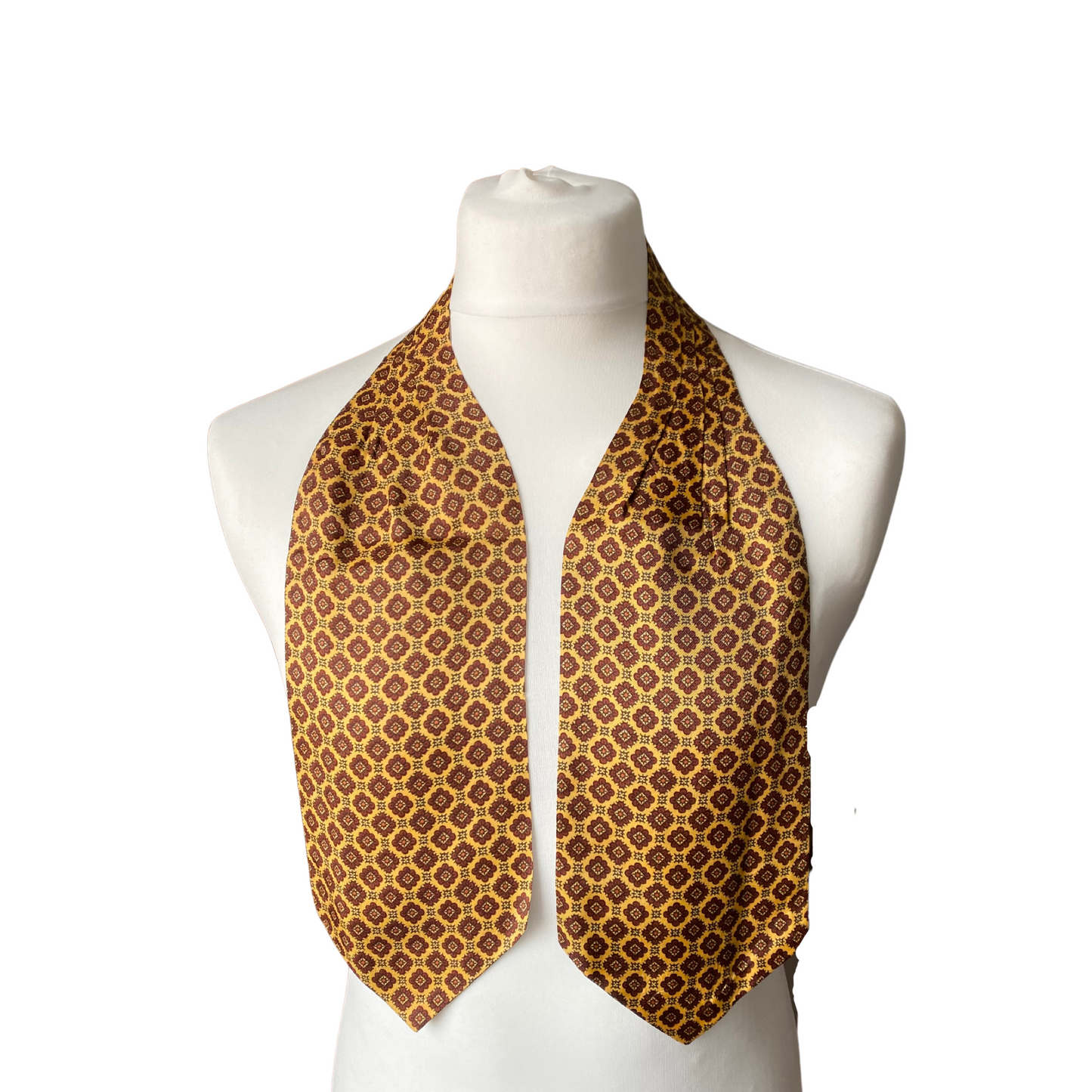 Vintage gold yellow cravat with dark red and black flower print 