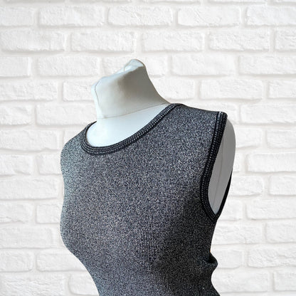 70s Disco Style Black and Silver Sparkly Tank Top. Approx UK size 6-12