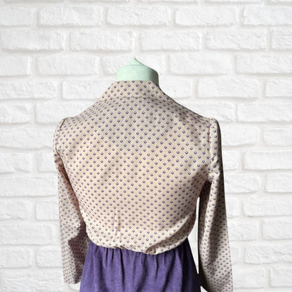 70s Vintage Pink & Purple Long Sleeved Dress by Kevin Stuart Petites. Approx UK size 12