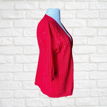 Vintage Red Pointelle Design Lightweight Cardigan /Summer Cover Up. Approx UK size 10-14
