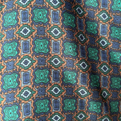 1960s Mod Style Wool and Silk Men’s Dark Blue Geometric Paisley Print Vintage Scarf with Fringing
