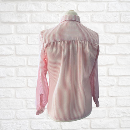 80s red and white striped tab collar blouse. Approx U.K. size 10-14
