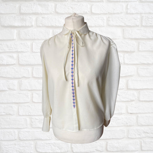 80s cream blouse with Peter pan collar 
