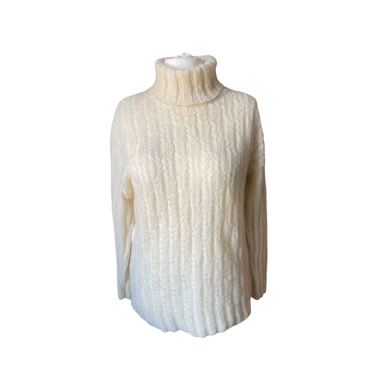 90s ribbed, roll neck cream jumper. Approx U.K. size 14-20