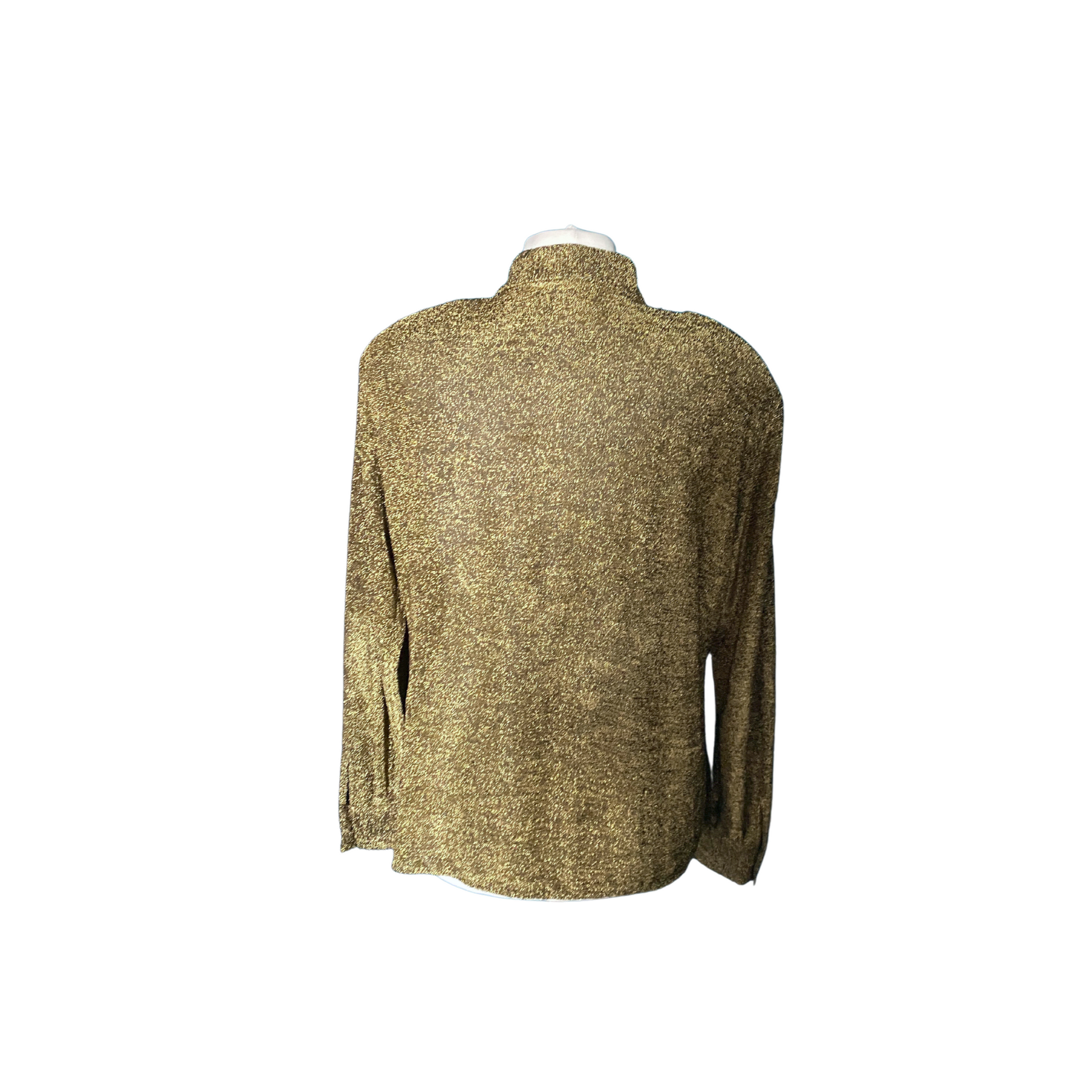 stunning long sleeve blouse in shimmering gold. Back view 