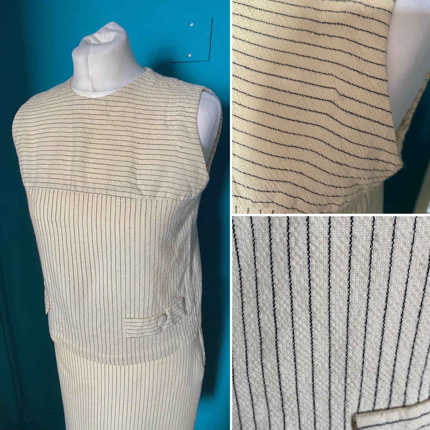60s cream  and Black fine Pinstripe Skirt Suit – Vintage Co ord set . Approx UK size 8-10