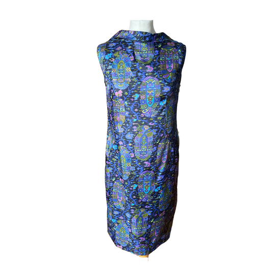 Abstract print shift dress in blue, pink, and green - 60s true vintage 