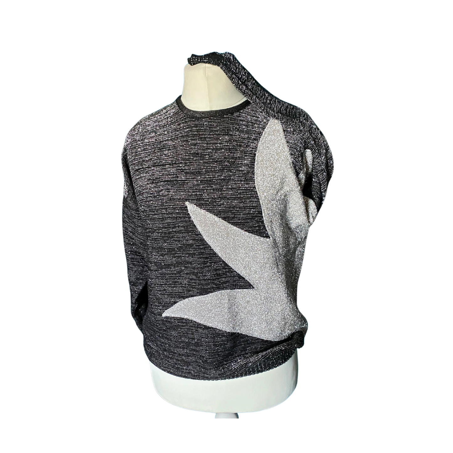 80s black and silver star graphic print sweater. Approx UK size 14-18.