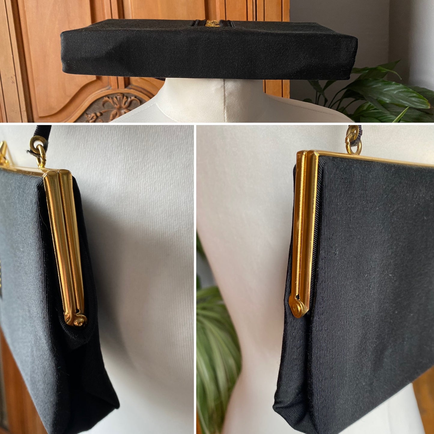 Vintage black and gold brocade evening bag. . Great gift idea
