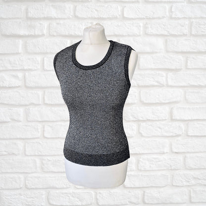 70s Disco Style Black and Silver Sparkly Tank Top. Approx UK size 6-12