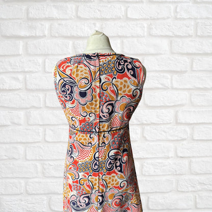 60s Psychedelic Print Summer Cotton Scooter Dress. Approx UK size 10